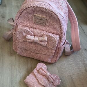 Pink Sequin Disney Backpack and Wallet Set